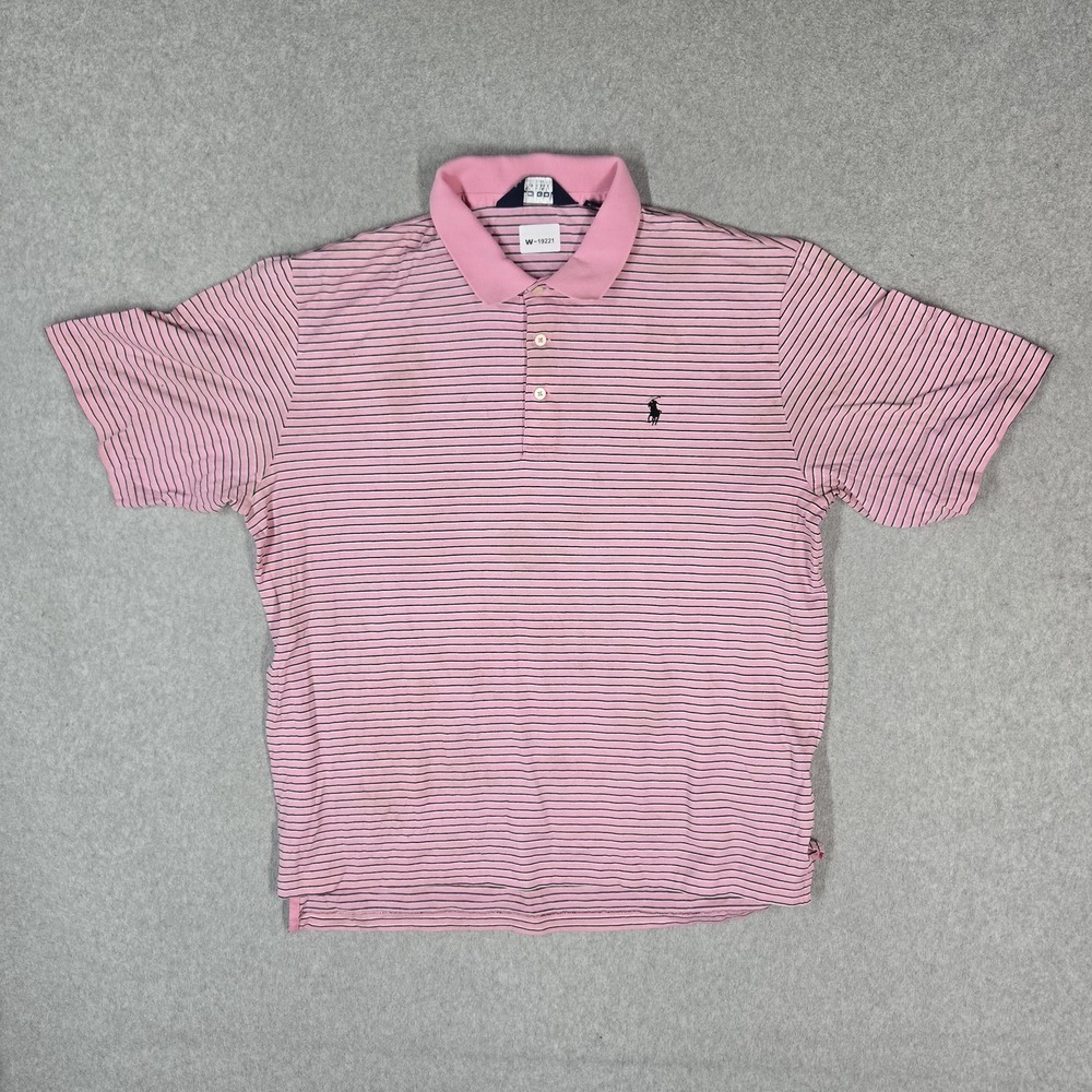 Polo Golf Ralph Lauren Men Polo L Pink Embroidered Striped Golf Shirt READ